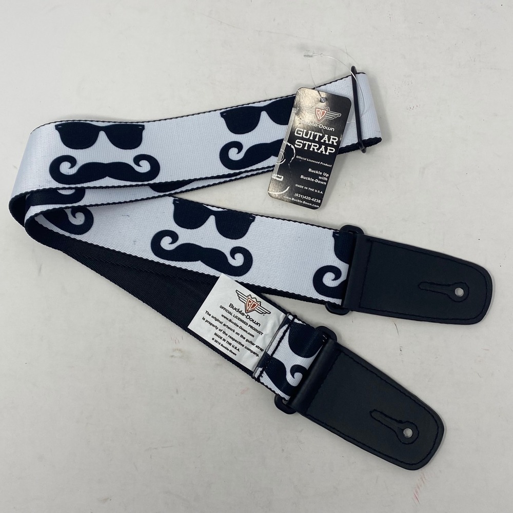 Buckle-Down Mustache Sunglasses Guitar Strap White Black GS-W30064 Made in USA